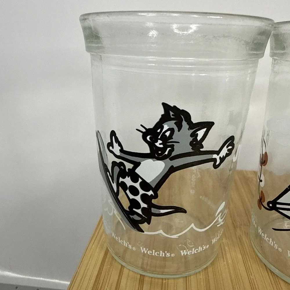 Set Of 3 Vintage 1990‎ Welch's Jelly Jar Glasses Tom And Jerry